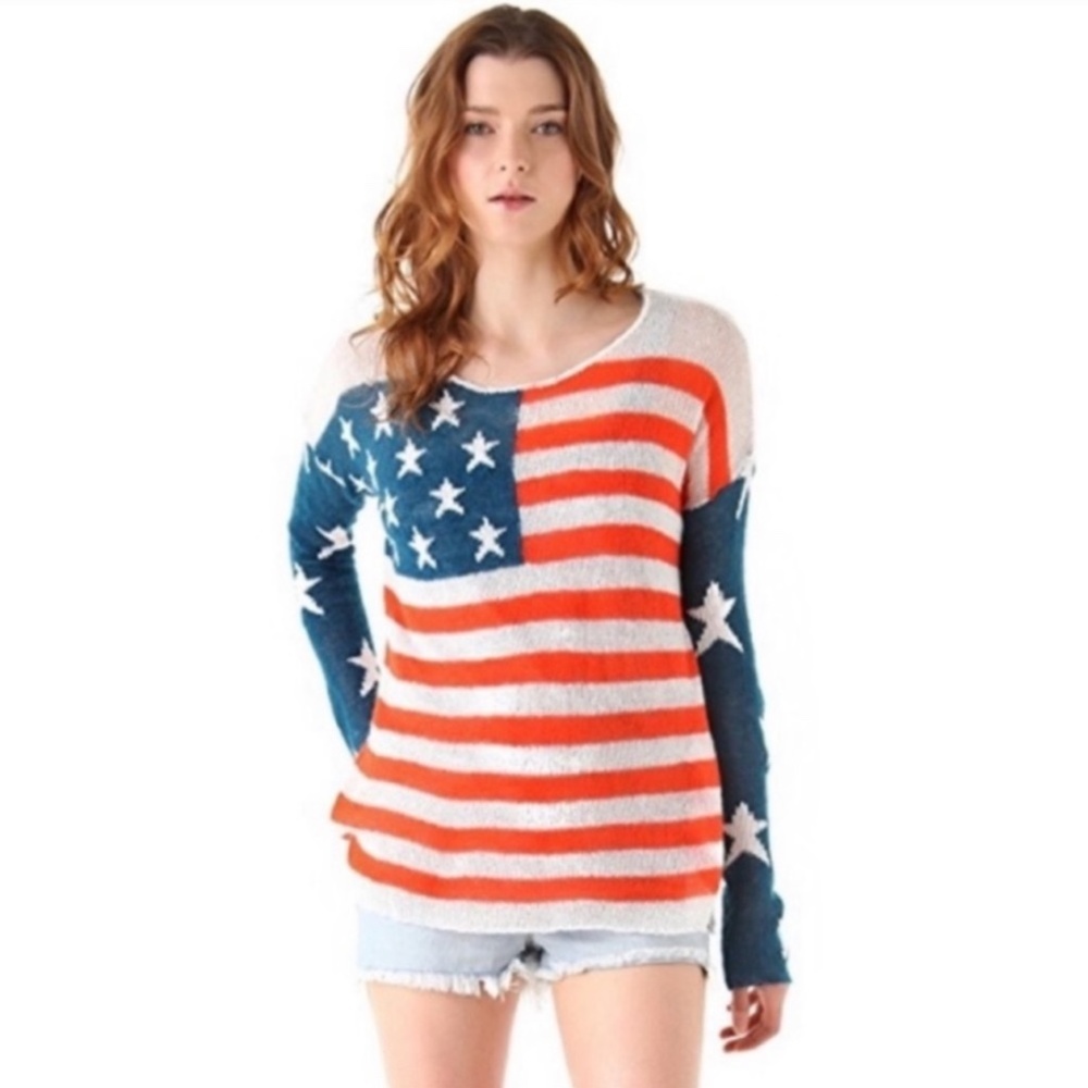 Wild fox American flag sweater  EUC